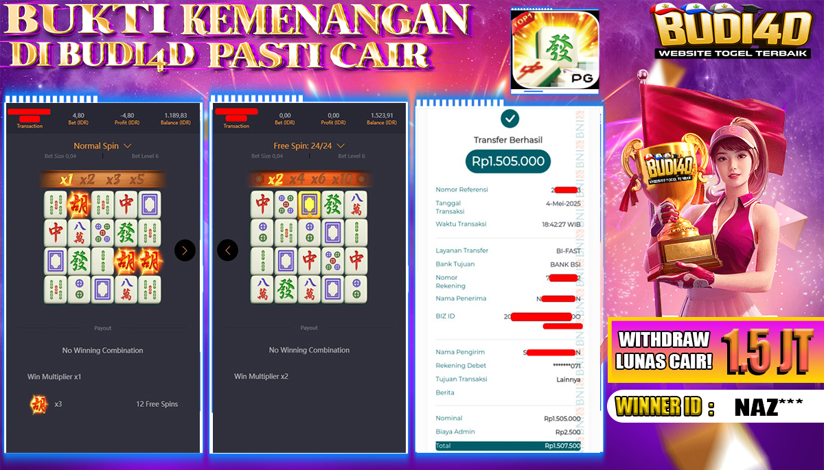 BUDI4D JACKPOT SLOT PGSOFT MAHJONG WAYS Rp.1.505.000,- LUNAS