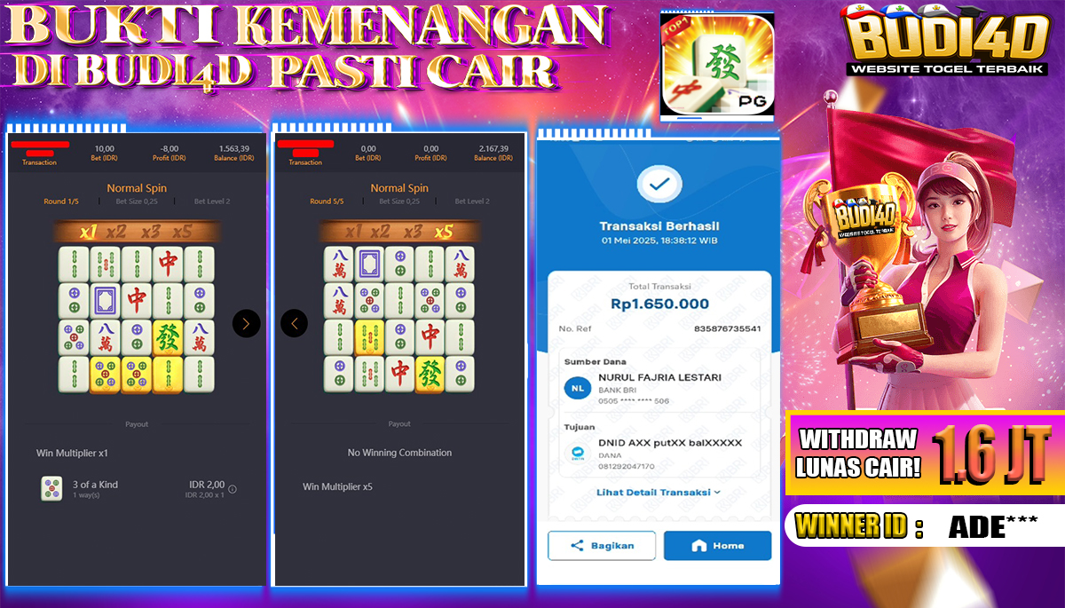 BUDI4D JACKPOT SLOT PGSOFT MAHJONG WAYS Rp.1.650.000,- LUNAS