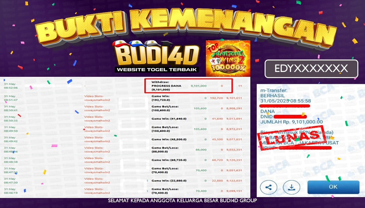 BUDI4D JACKPOT SLOT PRAGMATIC MAHJONG WINS 2 Rp.9.101.000,- LUNAS