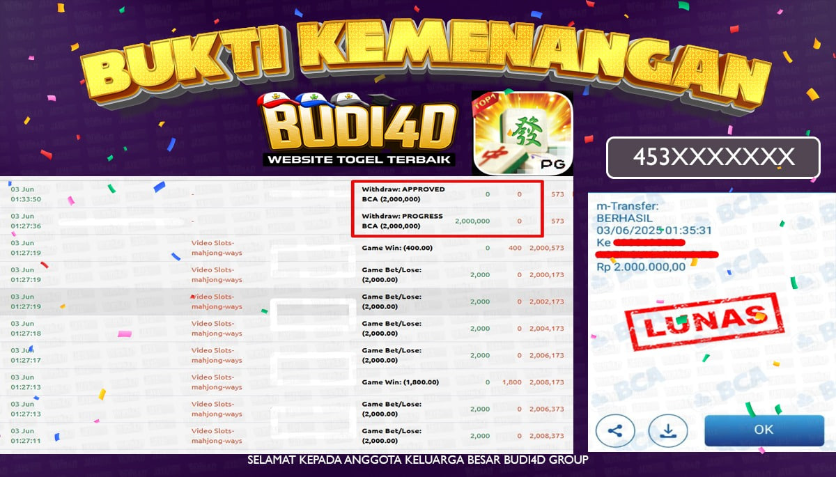 BUDI4D JACKPOT SLOT PGSOFT MAHJONG WAYS Rp.2.000.000,- LUNAS