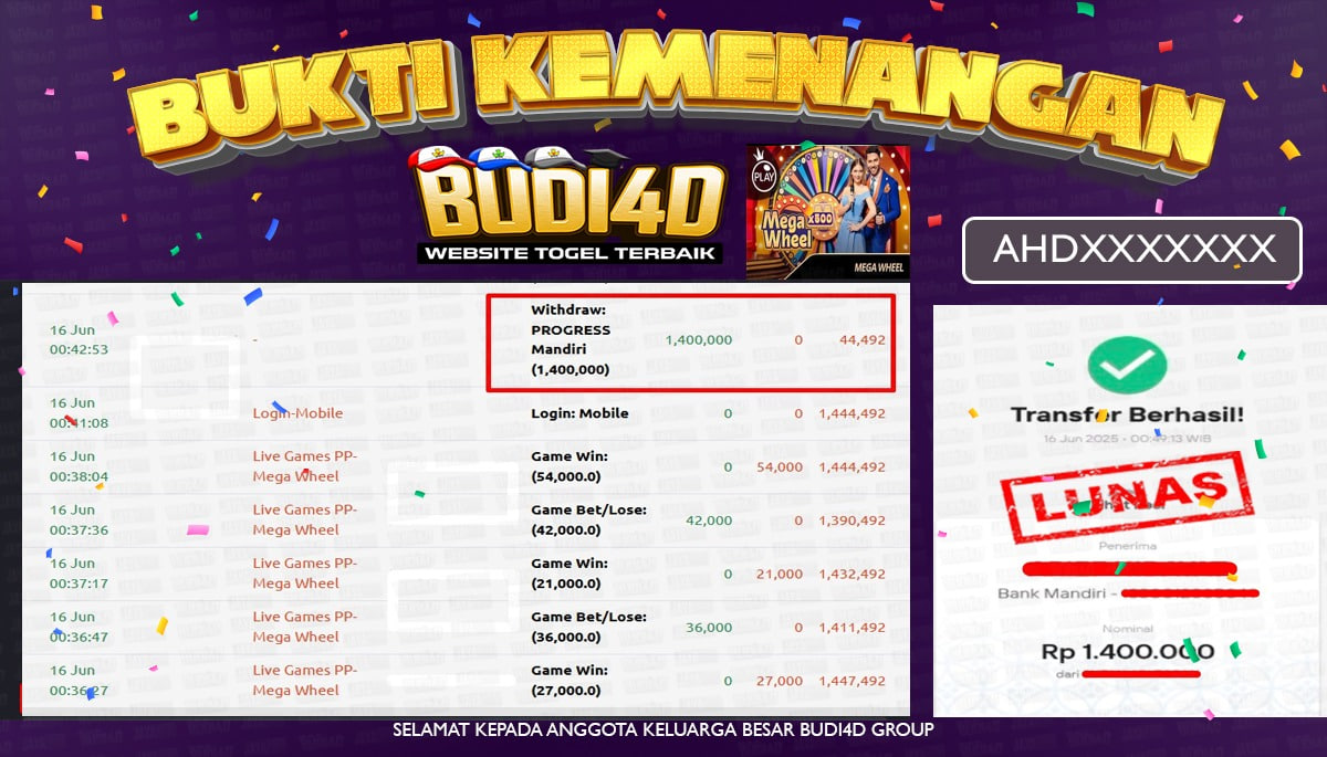 BUDI4D JACKPOT LIVE CASINO PRAGMATIC LIVE MEGA WHEEL Rp.1.400.000,- LUNAS