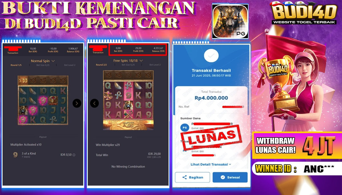BUDI4D JACKPOT SLOT PGSOFT ANUBIS WRATH Rp.4.000.000,- LUNAS