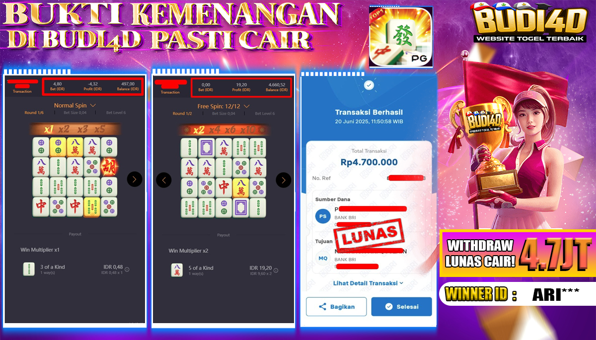 BUDI4D JACKPOT SLOT PGSOFT MAHJONG WAYS Rp.4.700.000,- LUNAS