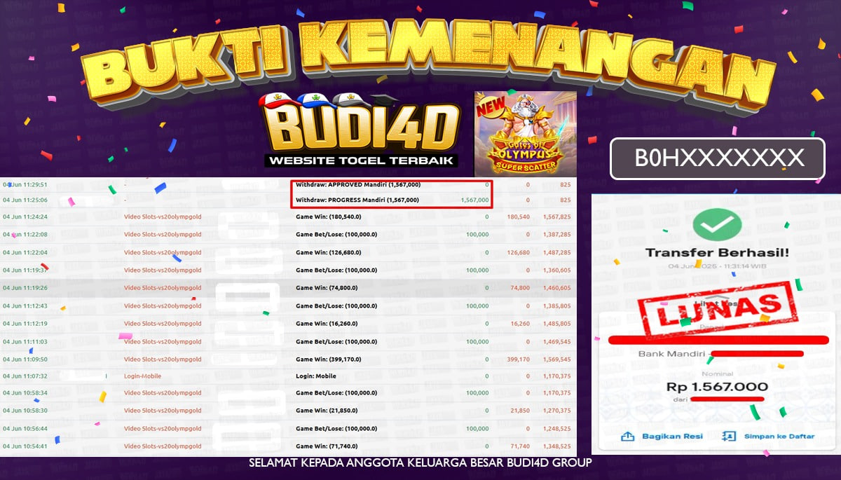 BUDI4D JACKPOT SLOT PGSOFT MAHJONG WAYS Rp.1.567.000,- LUNAS