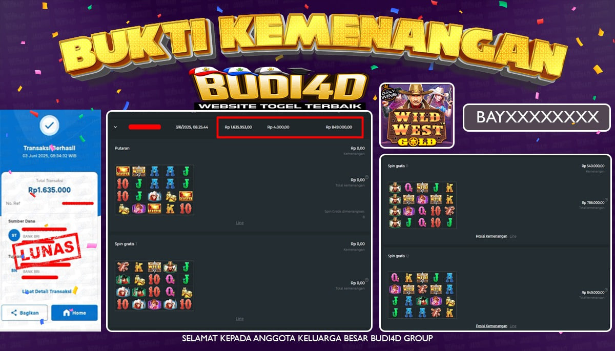 BUDI4D JACKPOT SLOT PRAGMATIC WILD WEST GOLD Rp.1.635.000,- LUNAS