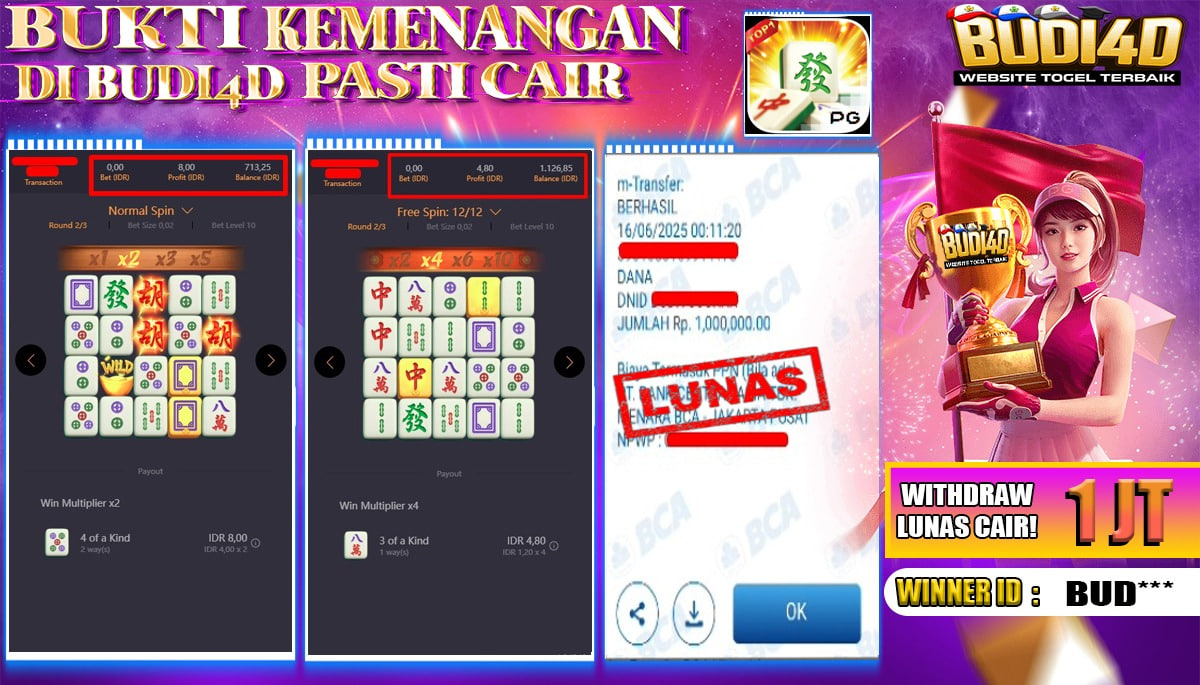 BUDI4D JACKPOT SLOT PGSOFT MAHJONG WAYS Rp.1.000.000,- LUNAS