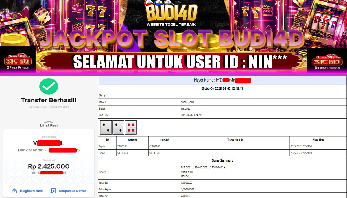 BUDI4D JACKPOT CASINO SIC BO Rp.2.425.000,- LUNAS