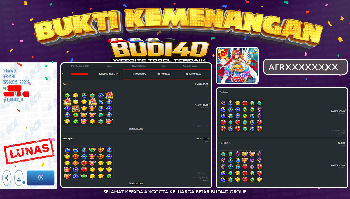 BUDI4D JACKPOT SLOT PRAGMATIC STARLIGHT PRINCESS 1000  Rp.1.900.000,- LUNAS