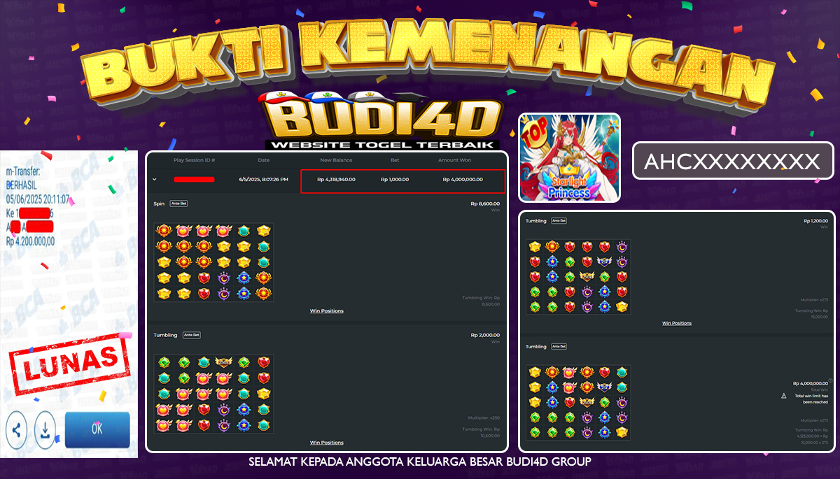BUDI4D JACKPOT SLOT PRAGMATIC STARLIGHT PRINCESS Rp.4.200.000,- LUNAS