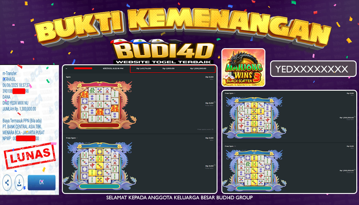 BUDI4D JACKPOT SLOT PRAGMATIC MAHJONG WINS 3 BLACKSCATTER Rp.1.300.000,- LUNAS