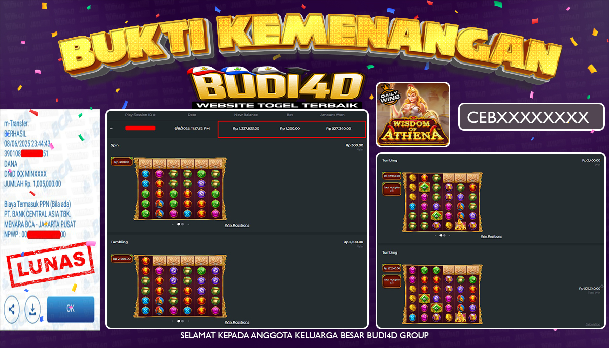 BUDI4D JACKPOT SLOT PRAGMATIC WISDOM OF ATHENA Rp.1.005.000,- LUNAS