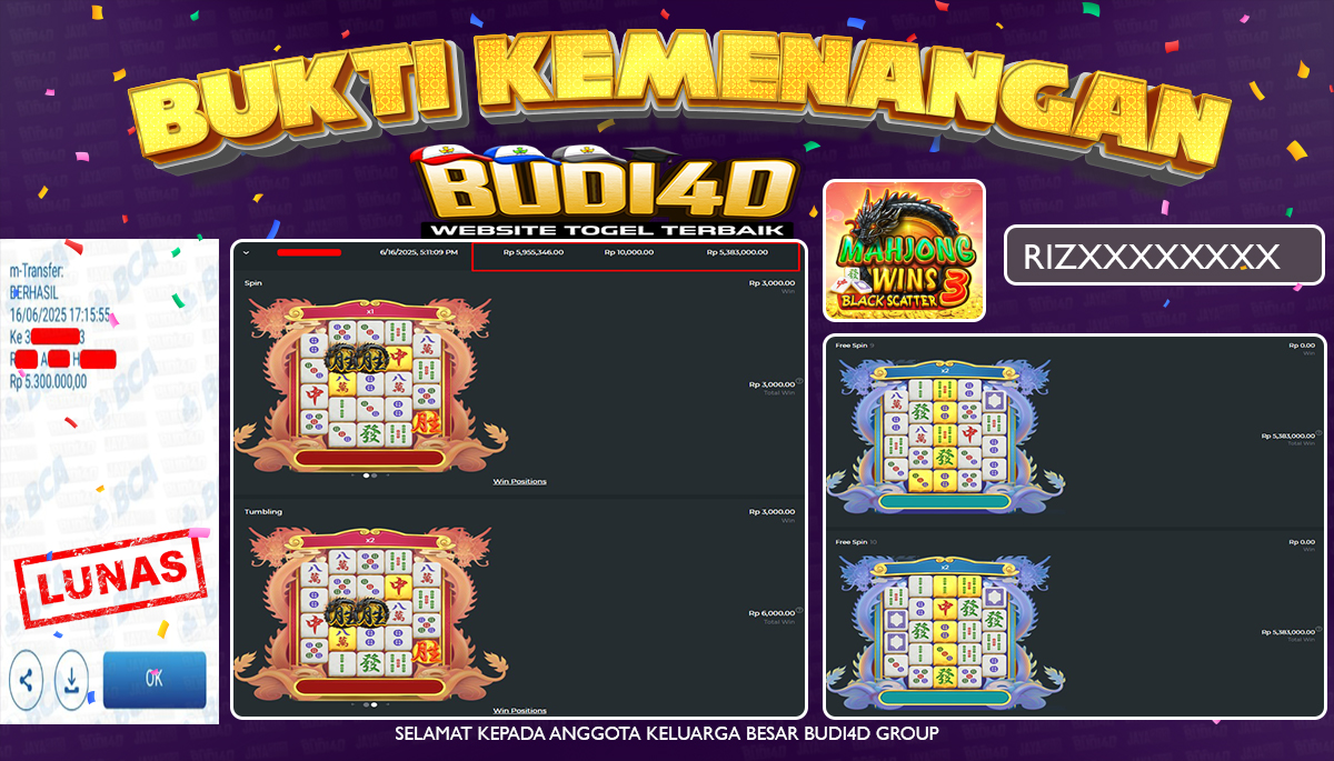 BUDI4D JACKPOT SLOT PRAGMATIC MAHJONG WINS 3 BLACKSCATTER Rp.5.300.000,- LUNAS