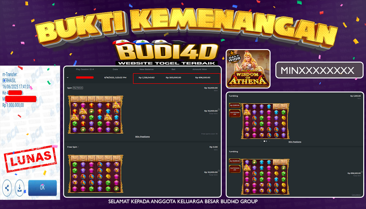 BUDI4D JACKPOT SLOT PRAGMATIC WISDOM OF ATHENA 1000 Rp.1.000.000,- LUNAS