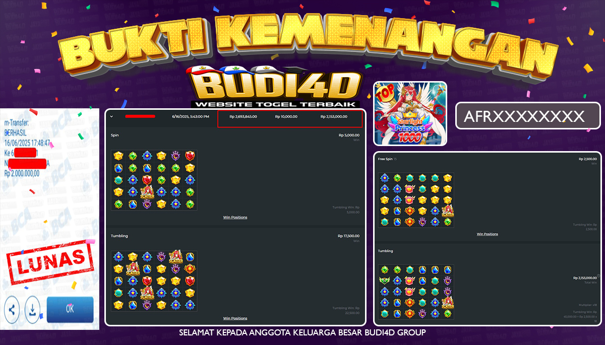 BUDI4D JACKPOT SLOT PRAGMATIC STARLIGHT PRINCESS 1000 Rp.2.000.000,- LUNAS