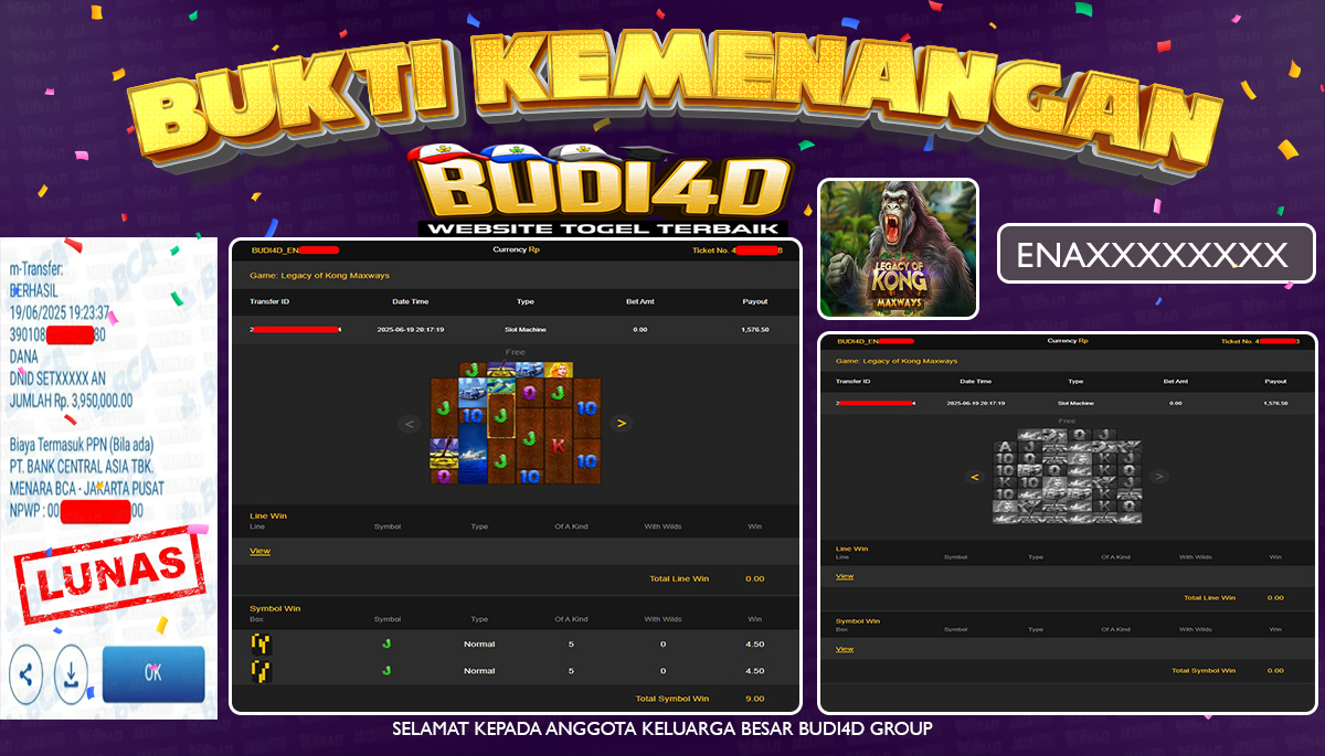 BUDI4D JACKPOT SLOT SPADEGAMING LEGACY OF KONG MAXWAYS Rp.3.950.000,- LUNAS
