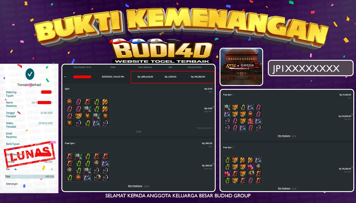 BUDI4D JACKPOT SLOT PRAGMATIC RISE OF SAMURAI III Rp.1.882.000,- LUNAS