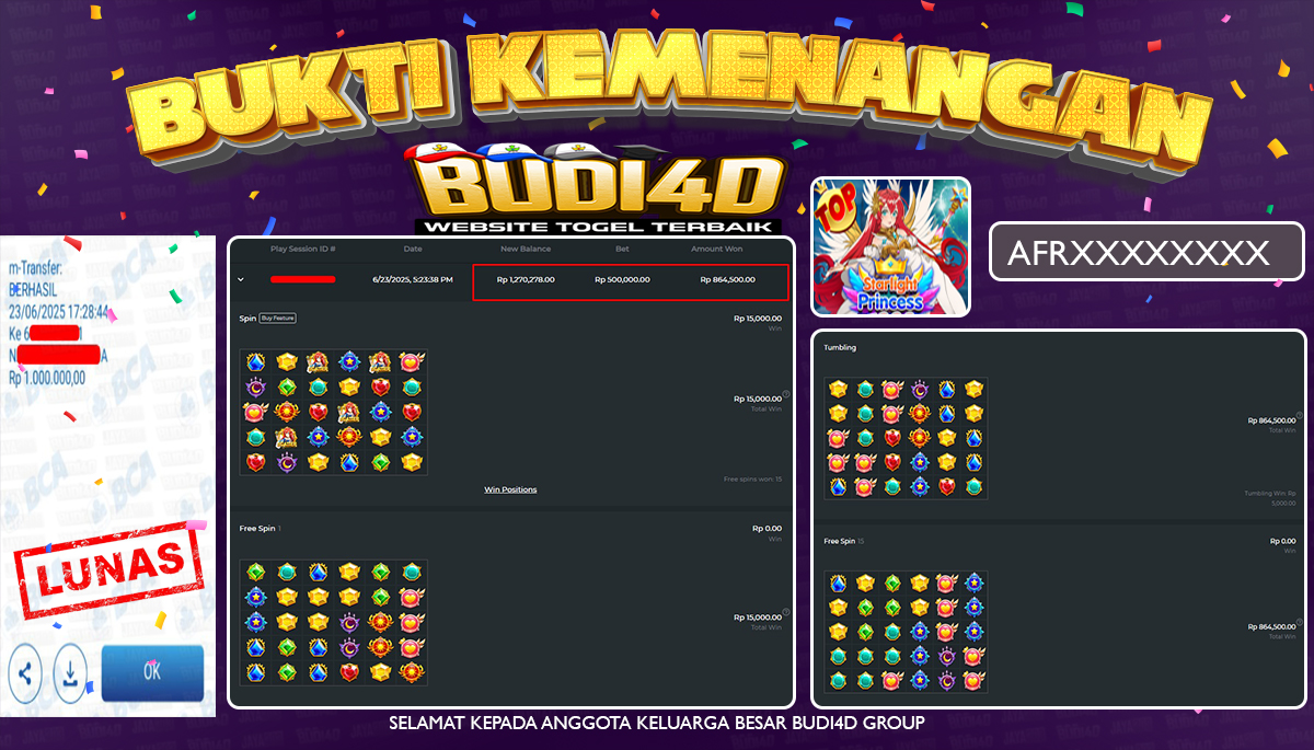 BUDI4D JACKPOT SLOT PRAGMATIC STARLIGHT PRINCESS Rp.1.000.000,- LUNAS