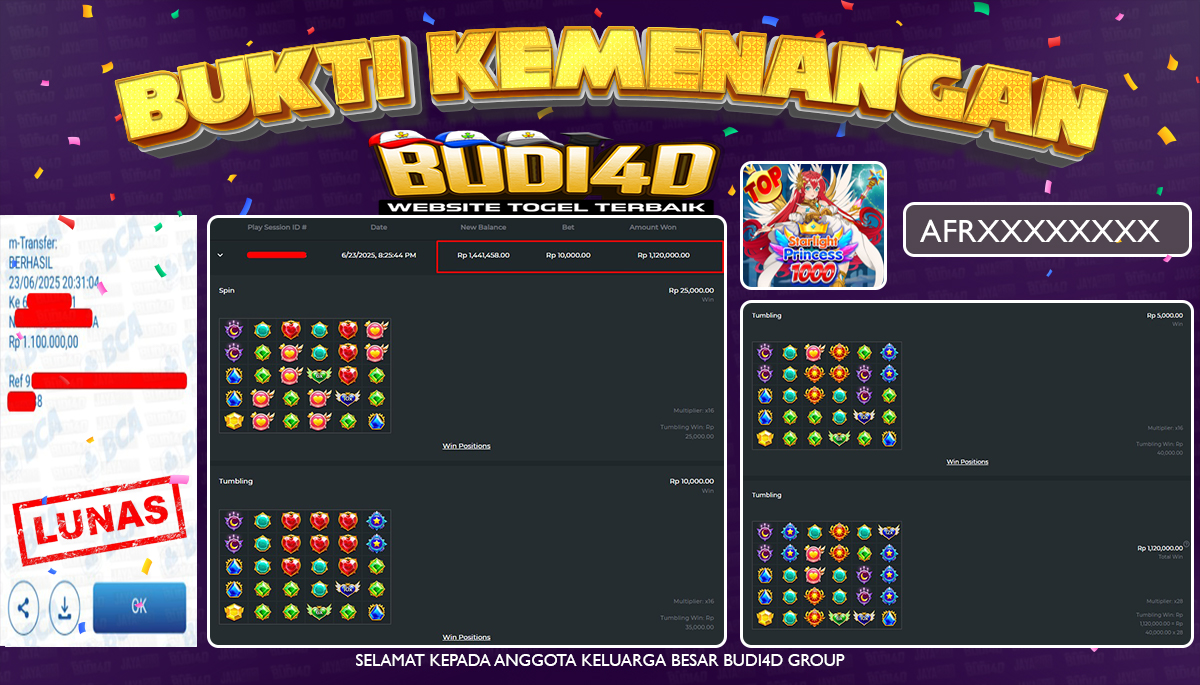 BUDI4D JACKPOT SLOT PRAGMATIC STARLIGHT PRINCESS 1000 Rp.1.100.000,- LUNAS