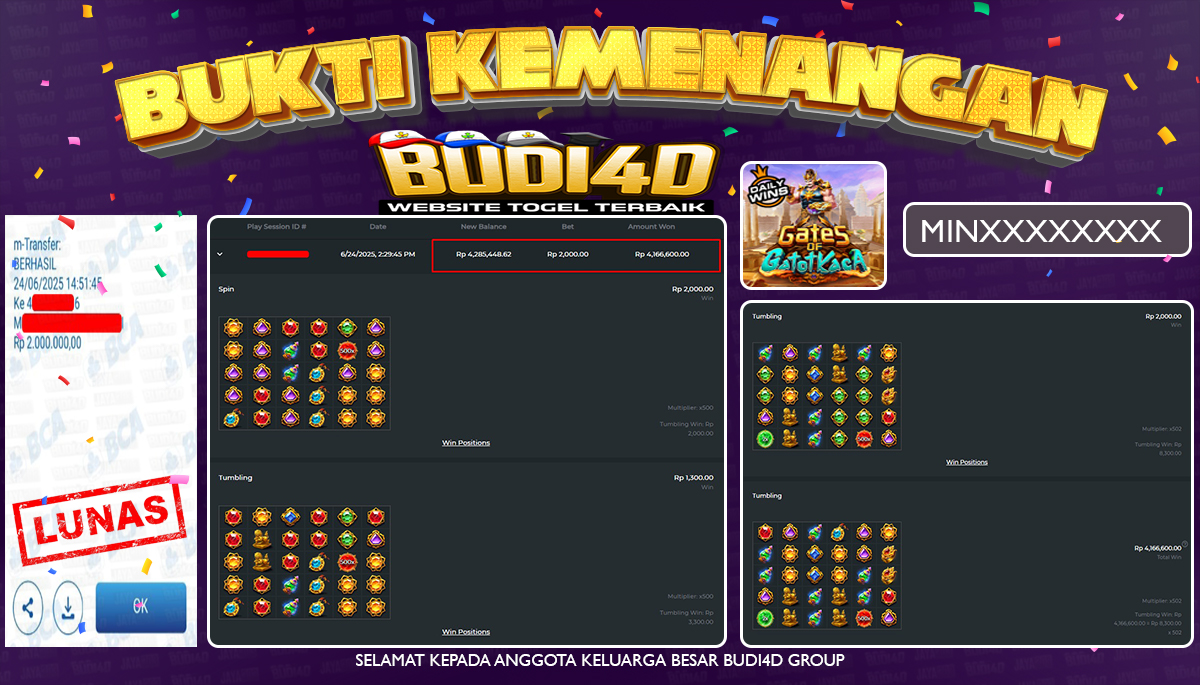 BUDI4D JACKPOT SLOT PGSOFT GATES OF GATOTKACA X1000 Rp.2.000.000,- LUNAS