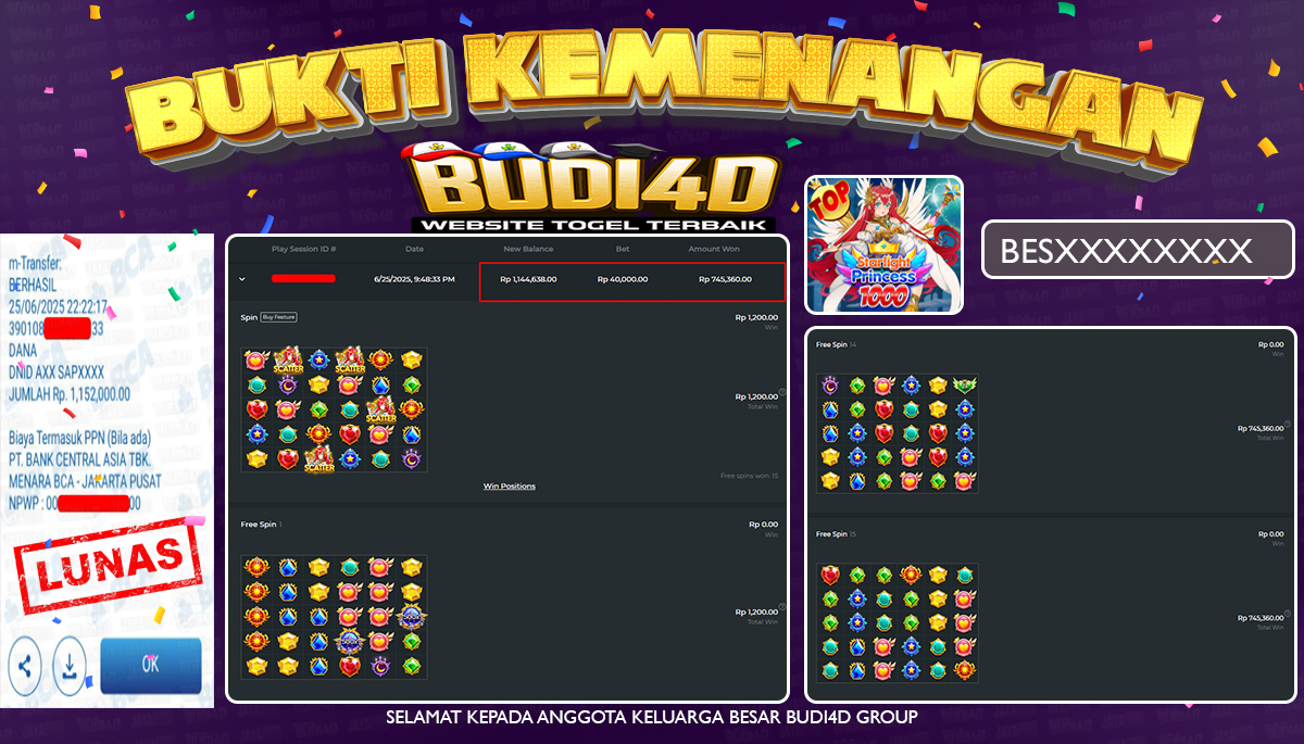 BUDI4D JACKPOT SLOT PRAGMATIC STARLIGHT PRINCESS 1000 Rp.1.152.000,- LUNAS