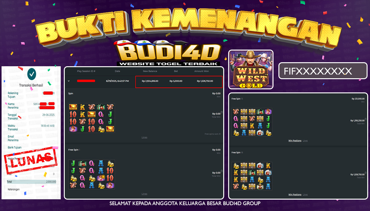 BUDI4D JACKPOT SLOT PRAGMATIC WILD WEST GOLD Rp.2.000.000,- LUNAS