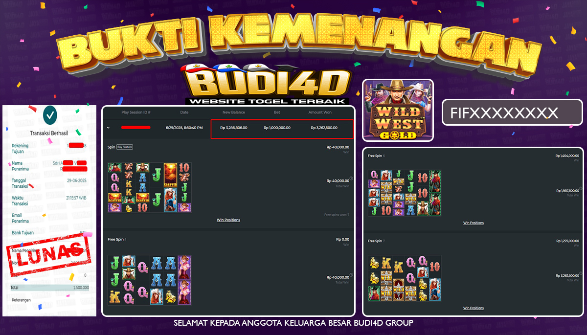 BUDI4D JACKPOT SLOT PRAGMATIC WILD WEST GOLD Rp.2.500.000,- LUNAS