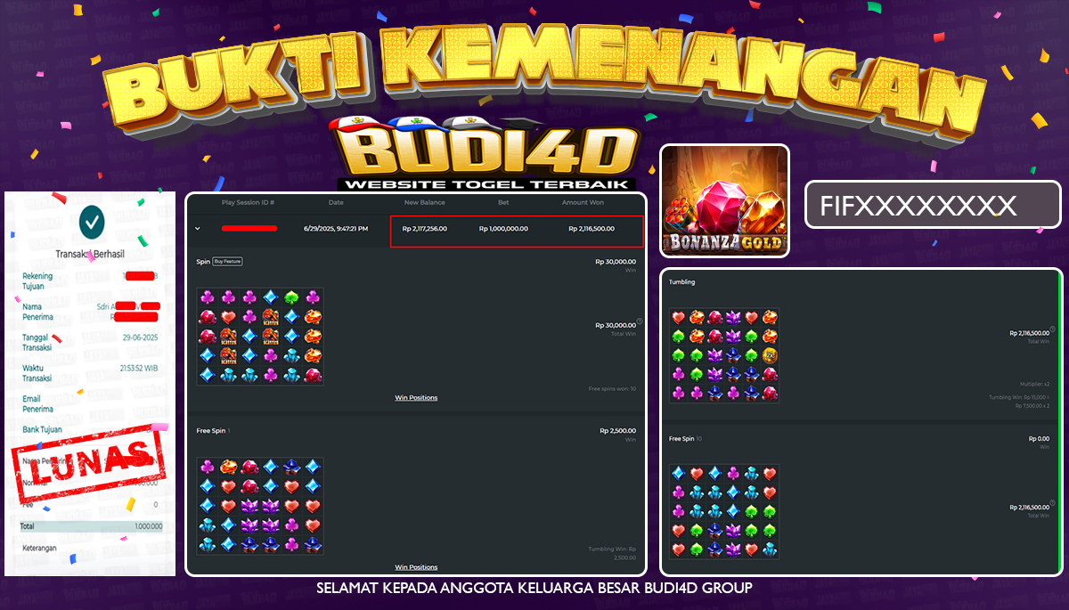 BUDI4D JACKPOT SLOT PRAGMATIC BONANZA GOLD Rp.1.000.000,- LUNAS