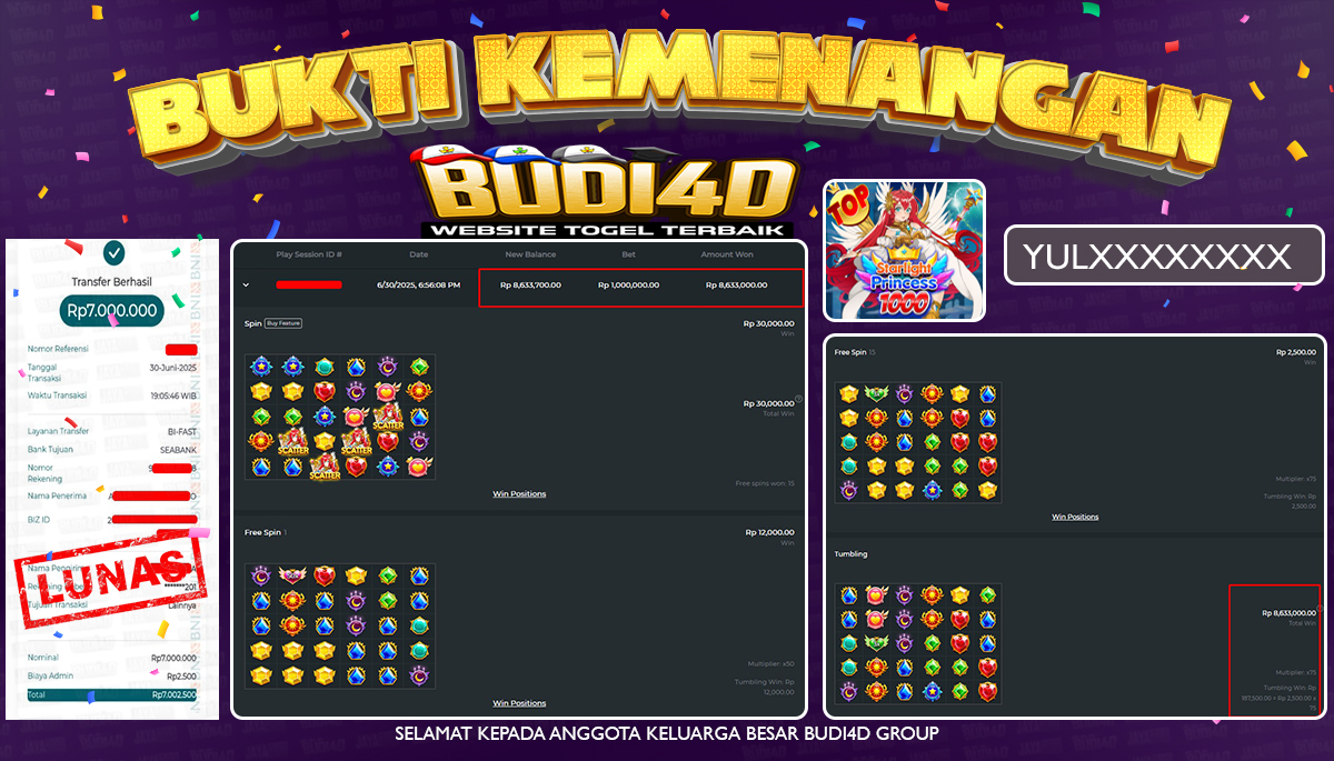 BUDI4D JACKPOT SLOT PRAGMATIC STARLIGHT PRINCESS 1000 Rp.7.000.000,- LUNAS