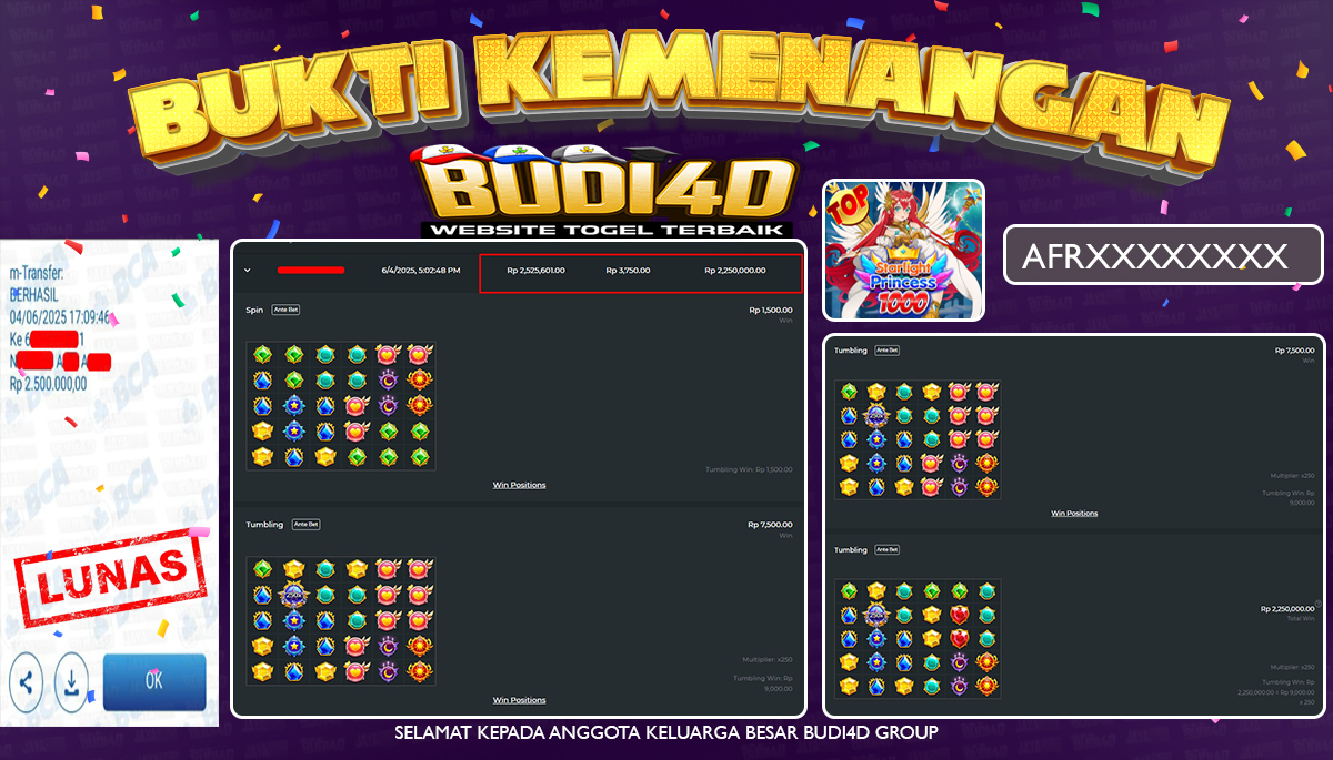 BUDI4D JACKPOT SLOT PRAGMATIC STARLIGHT PRINCESS 1000  Rp.2.500.000,- LUNAS