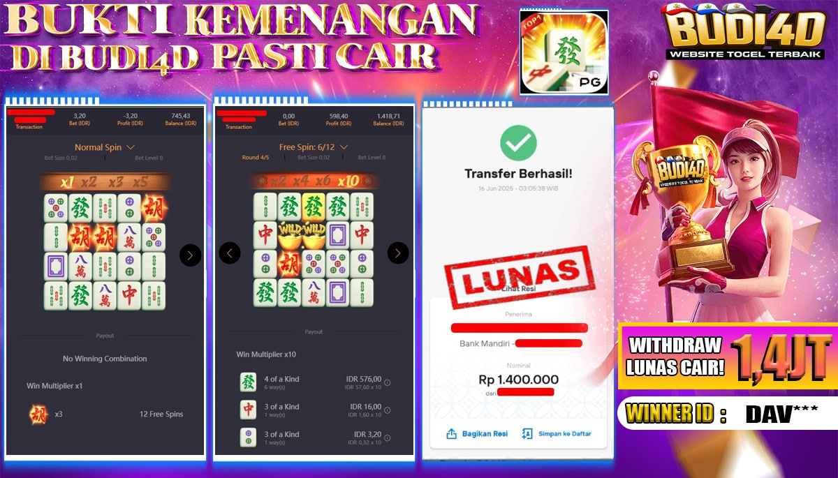 BUDI4D JACKPOT SLOT PGSOFT MAHJONG WAYS Rp.1.400.000,- LUNAS