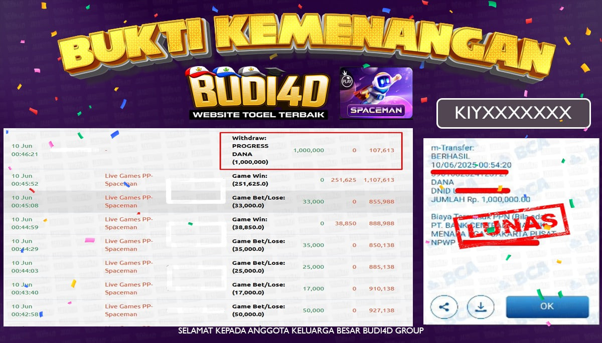 BUDI4D JACKPOT LIVE CASINO SPACEMAN Rp.1.000.000,- LUNAS
