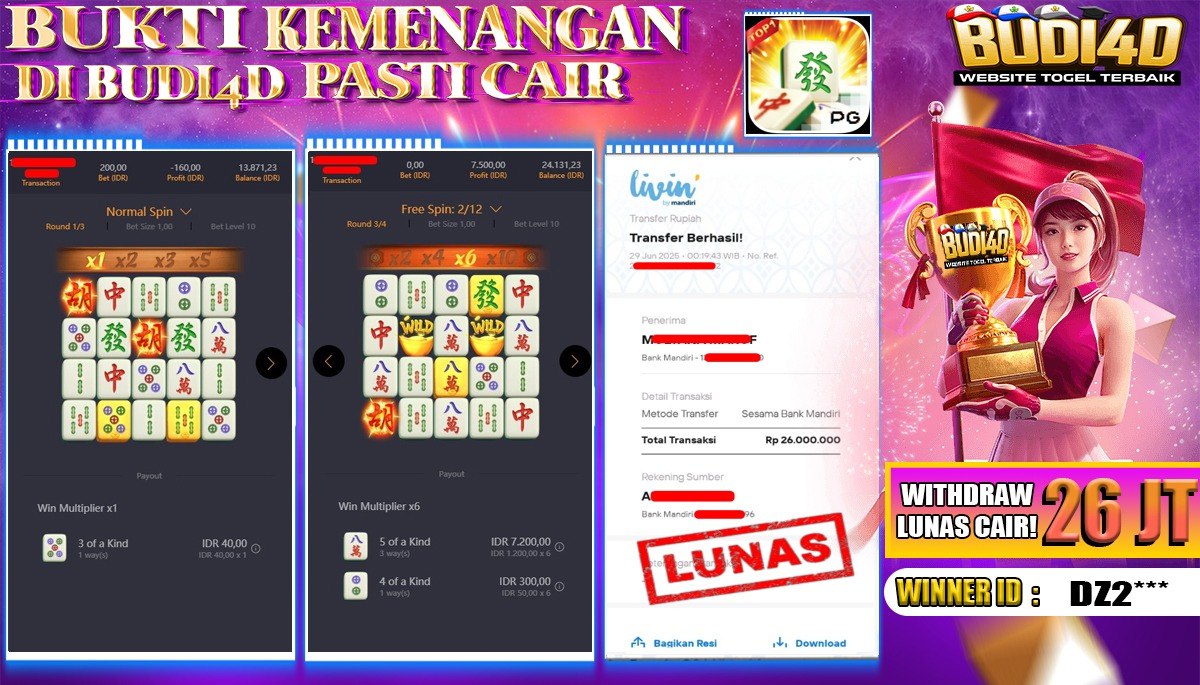 BUDI4D JACKPOT SLOT PGSOFT MAHJONG WAYS Rp.26.000.000,-LUNAS