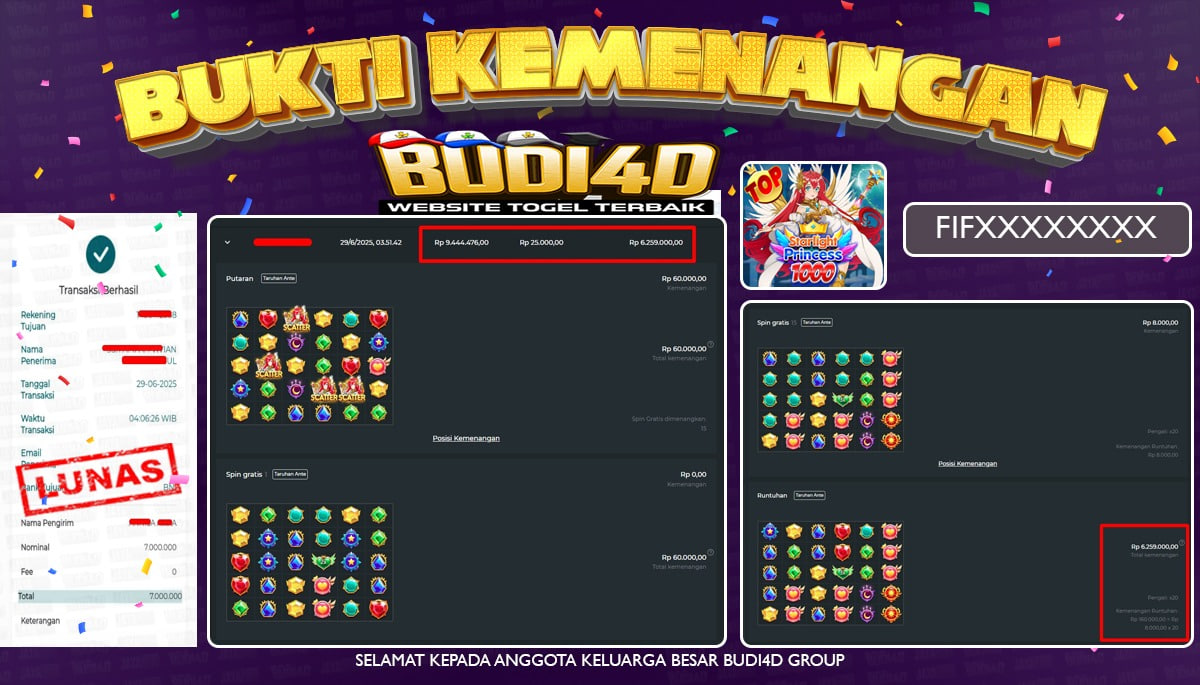 BUDI4D JACKPOT SLOT PRAGMATIC STARLIGHT PRINCESS 1000 Rp.7.000.000,-LUNAS