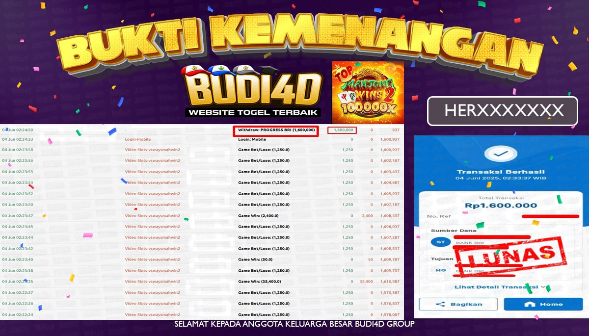 BUDI4D JACKPOT SLOT PRAGMATIC MAHJONG WINS 2 Rp.1.600.000,- LUNAS