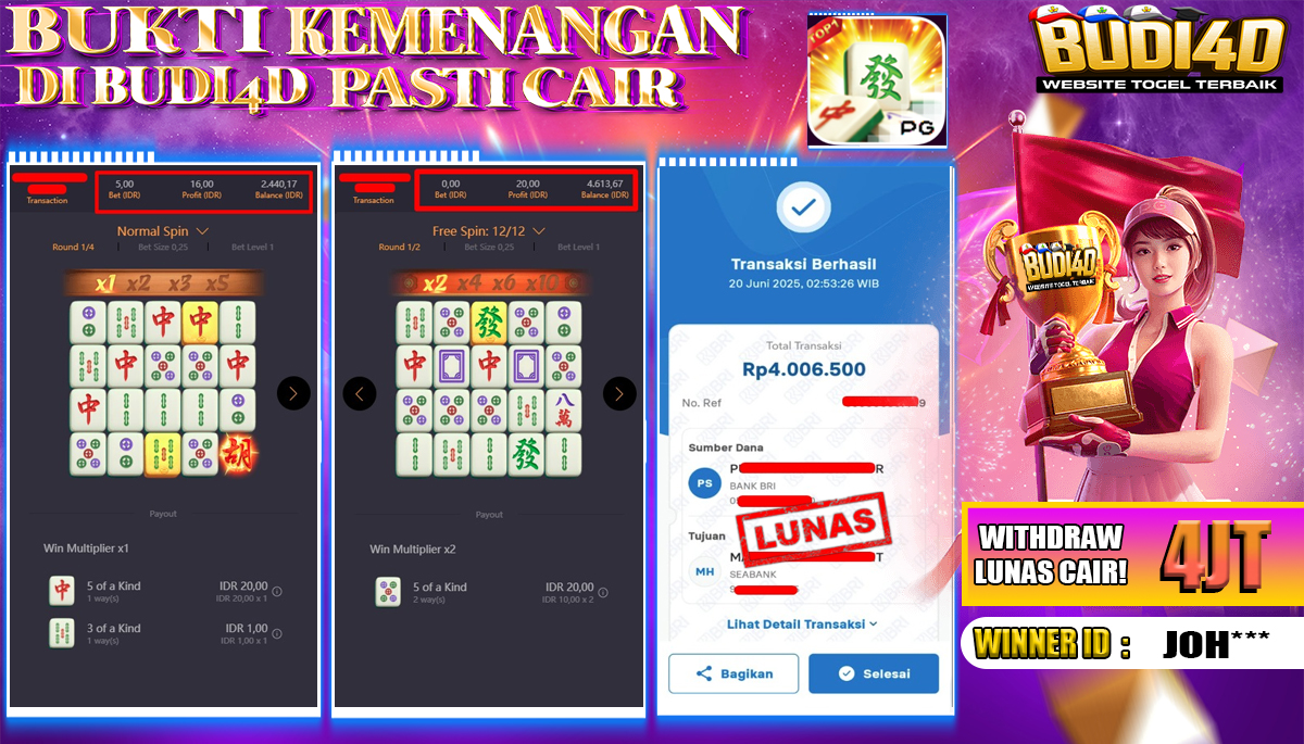 BUDI4D JACKPOT SLOT PRAGMATIC MAHJONG WAYS Rp.4.000.000,- LUNAS