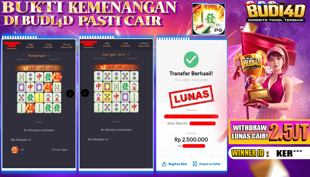 BUDI4D JACKPOT SLOT PGSOFT MAHJONG WAYS Rp.2.500.000,- LUNAS