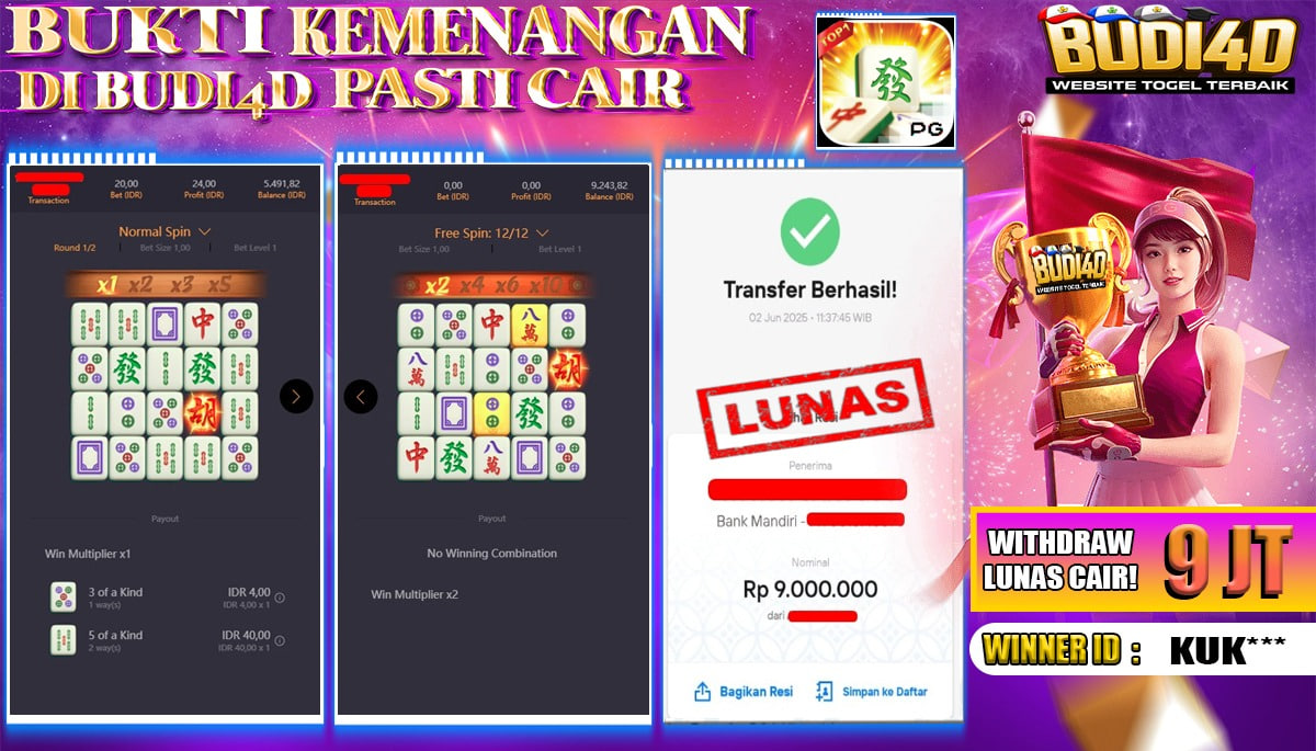 BUDI4D JACKPOT SLOT PGSOFT MAHJONG WAYS Rp.9.000.000,- LUNAS