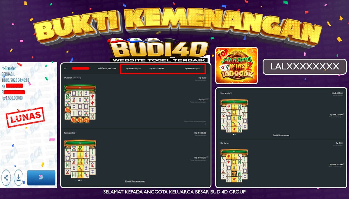 BUDI4D JACKPOT SLOT PRAGMATIC MAHJONG WINS 2 Rp.1.500.000,- LUNAS