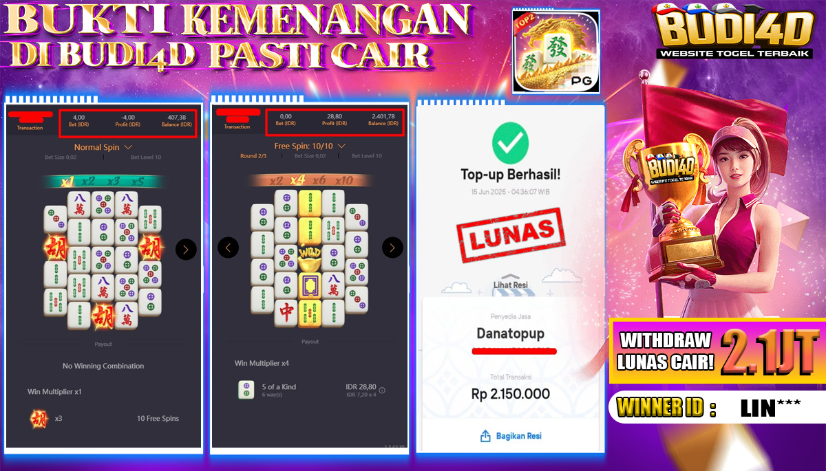 BUDI4D JACKPOT SLOT PGSOFT MAHJONG WAYS 2 Rp.2.150.000,- LUNAS