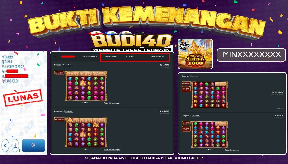 BUDI4D JACKPOT SLOT PRAGMATIC MWISDOM OF ATHENA 1000 Rp.1.400.000,-LUNAS