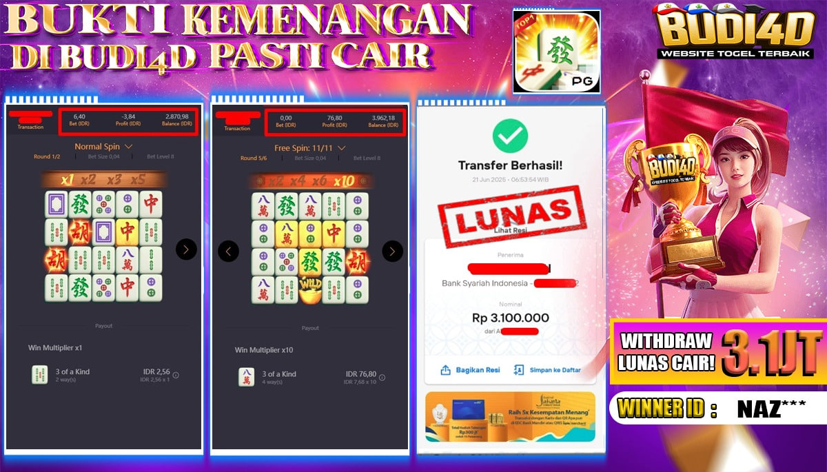 BUDI4D JACKPOT SLOT PGSOFT MAHJONG WAYS Rp.3.100.000,- LUNAS
