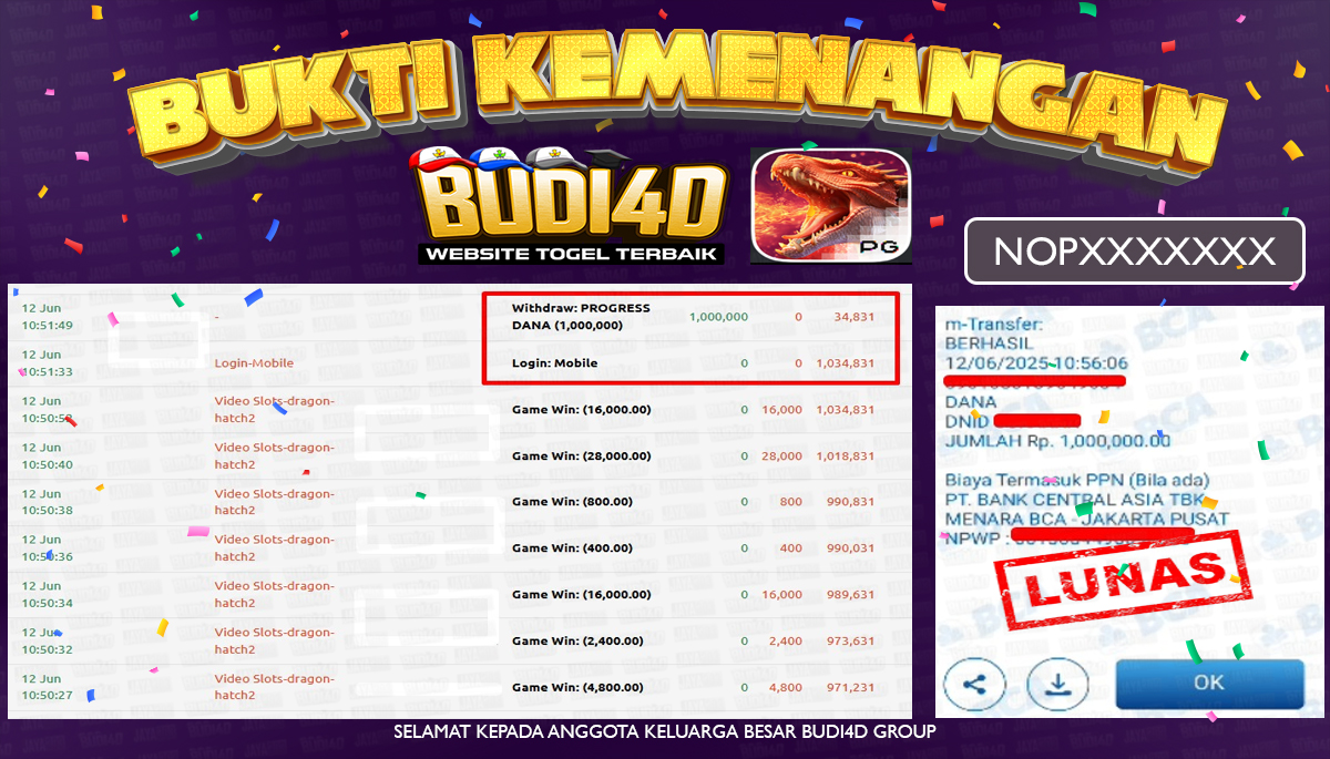 BUDI4D JACKPOT SLOT PGSOFT DRAGON HATCH 2 Rp.1.000.000,- LUNAS