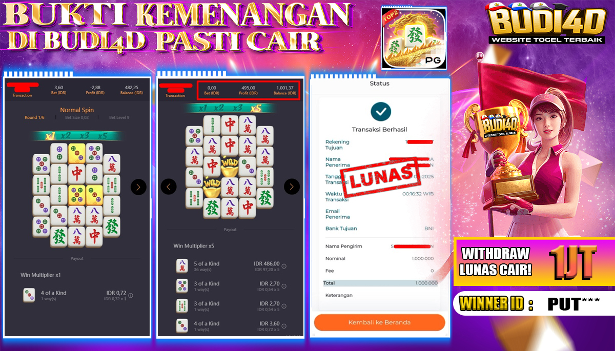 BUDI4D JACKPOT SLOT PGSOFT MAHJONG WAYS 2 Rp.1.000.000,- LUNAS