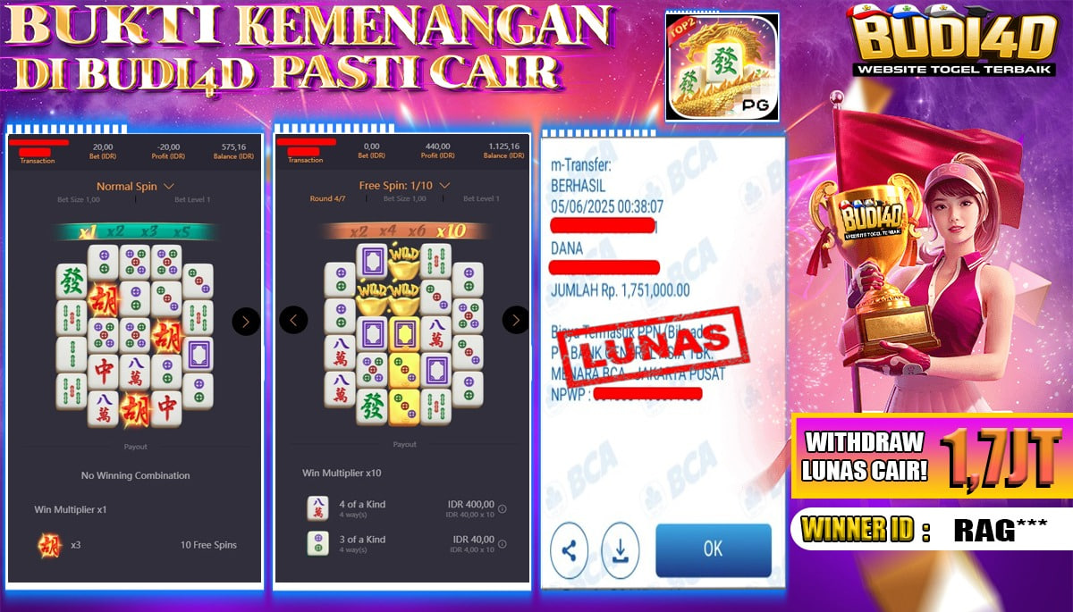 BUDI4D JACKPOT SLOT PGSOFT MAHJONG WAYS 2 Rp.1.751.000,- LUNAS