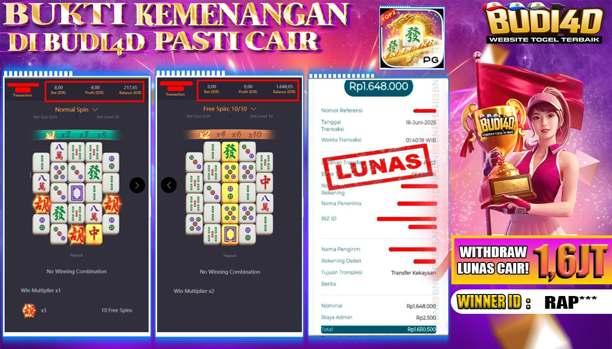 BUDI4D JACKPOT SLOT PGSOFT MAHJONG WAYS 2 Rp.1.648.000,- LUNAS