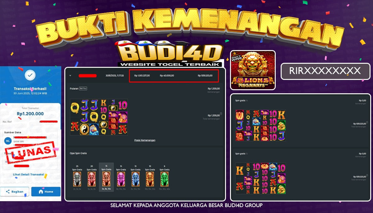 BUDI4D JACKPOT SLOT PRAGMATIC 5 LION MEGAWAYS Rp.1.200.000,- LUNAS