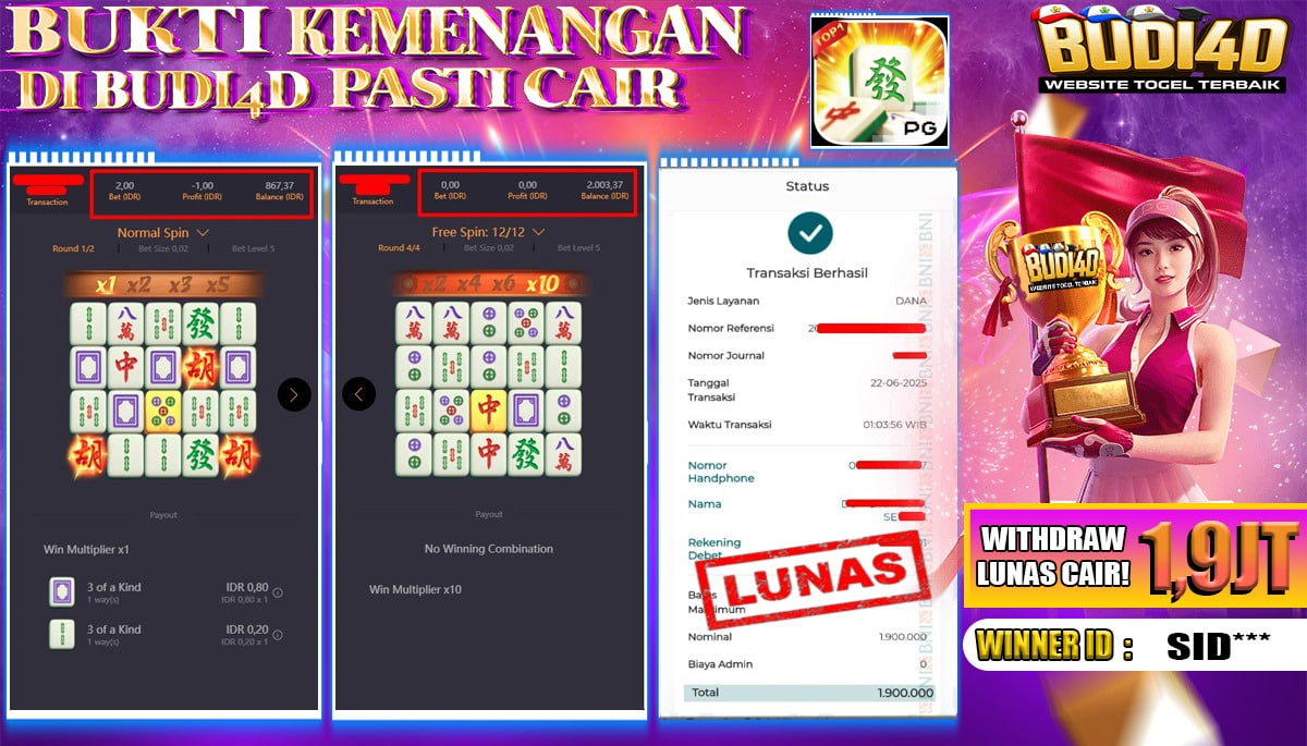 BUDI4D JACKPOT SLOT PGSOFT MAHJONG WAYS Rp.1.900.000,- LUNAS