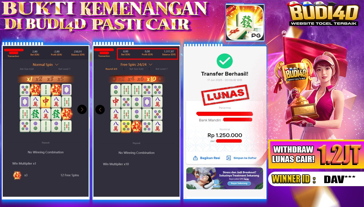 BUDI4D JACKPOT SLOT PG SOFT MAHJONG WAYS Rp.1.250.000,- LUNAS
