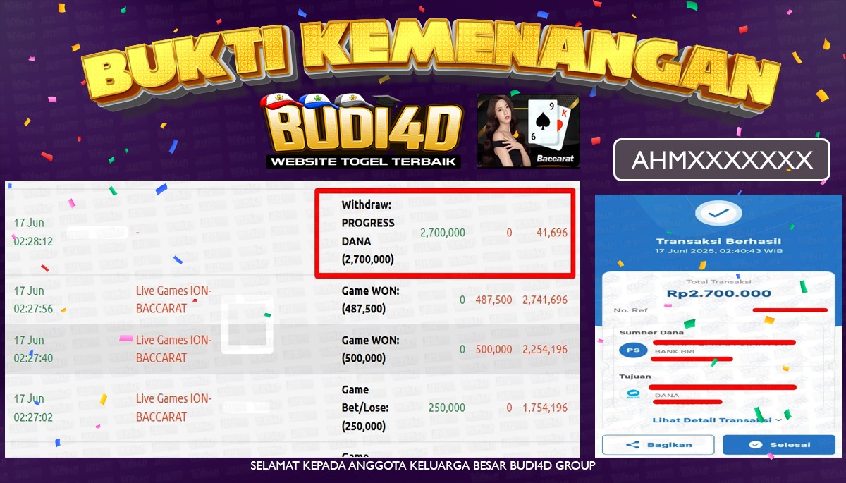 BUDI4D JACKPOT LIVECASINO ION CASINO BACCARAT Rp.2.700.000,- LUNAS