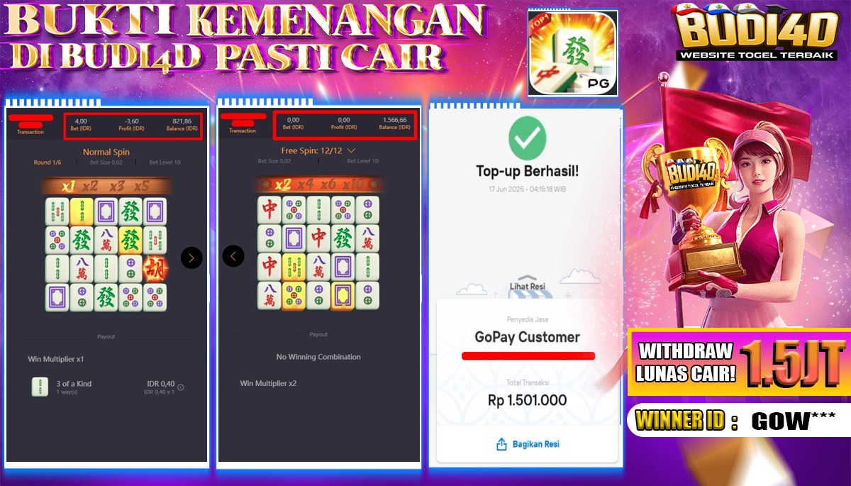 BUDI4D JACKPOT SLOT PG SOFT MAHJONG WAYS Rp.1.501.000,- LUNAS